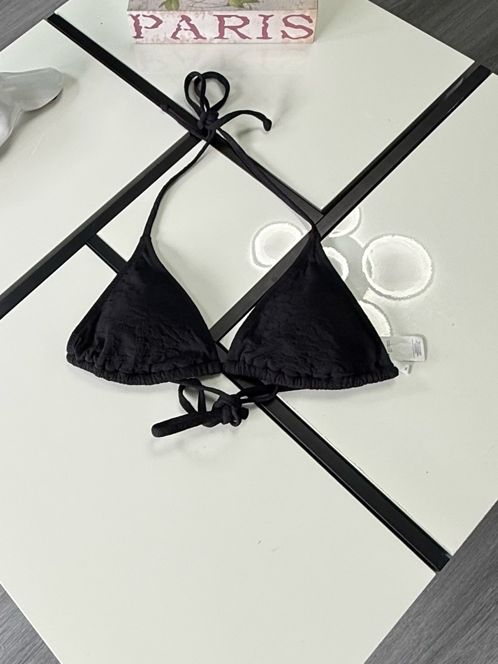 CUPSHE Black Textured Floral Jacquard Triangle Bikini Top ONLY - Size XL - Picture 2 of 7